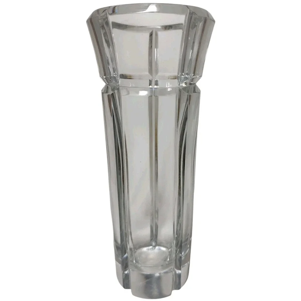 Mikasa Crystal Flower Vase Heavy‎ Contemporary Grooved Made in Yugoslavia